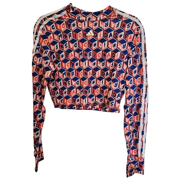 Adidas x Farm Rio Crop Long Sleeve Train Shirt Blue Red Kaleidoscope Size M NWT - Picture 1 of 13